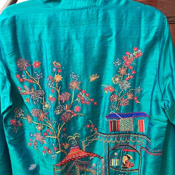 Chico’s Asian Deep Teal Embroidered Silk Tunic sz2 - Picture 13 of 13